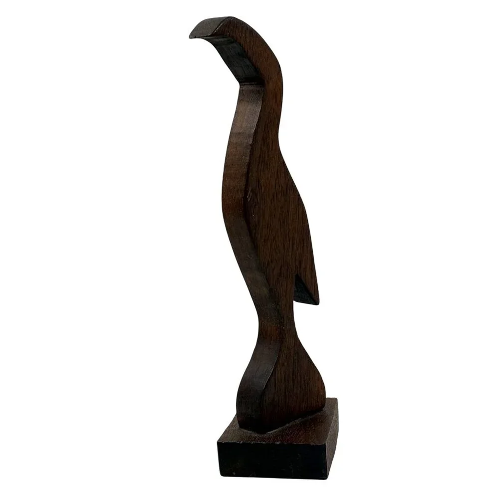Hand-Carved Wooden Bird Figurine Vintage 8" Tall Decorative Sculpture With Base - Picture 8 of 9
